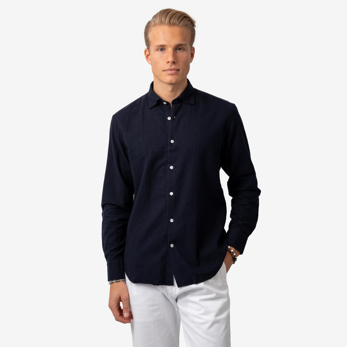 Twill Brushed Cotton Shirt Navy-The Gilli-Phrase