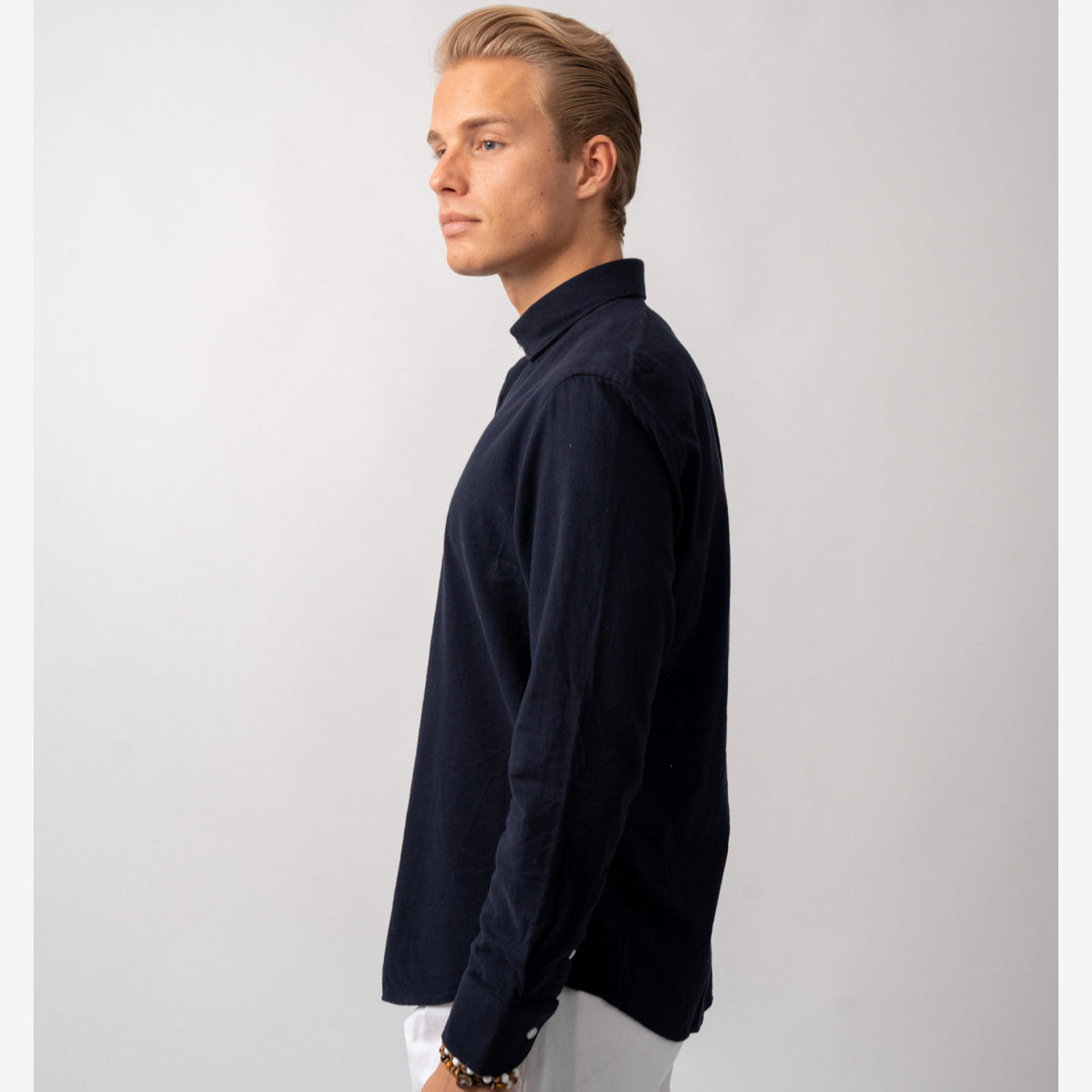 Twill Brushed Cotton Shirt Navy-The Gilli-Phrase