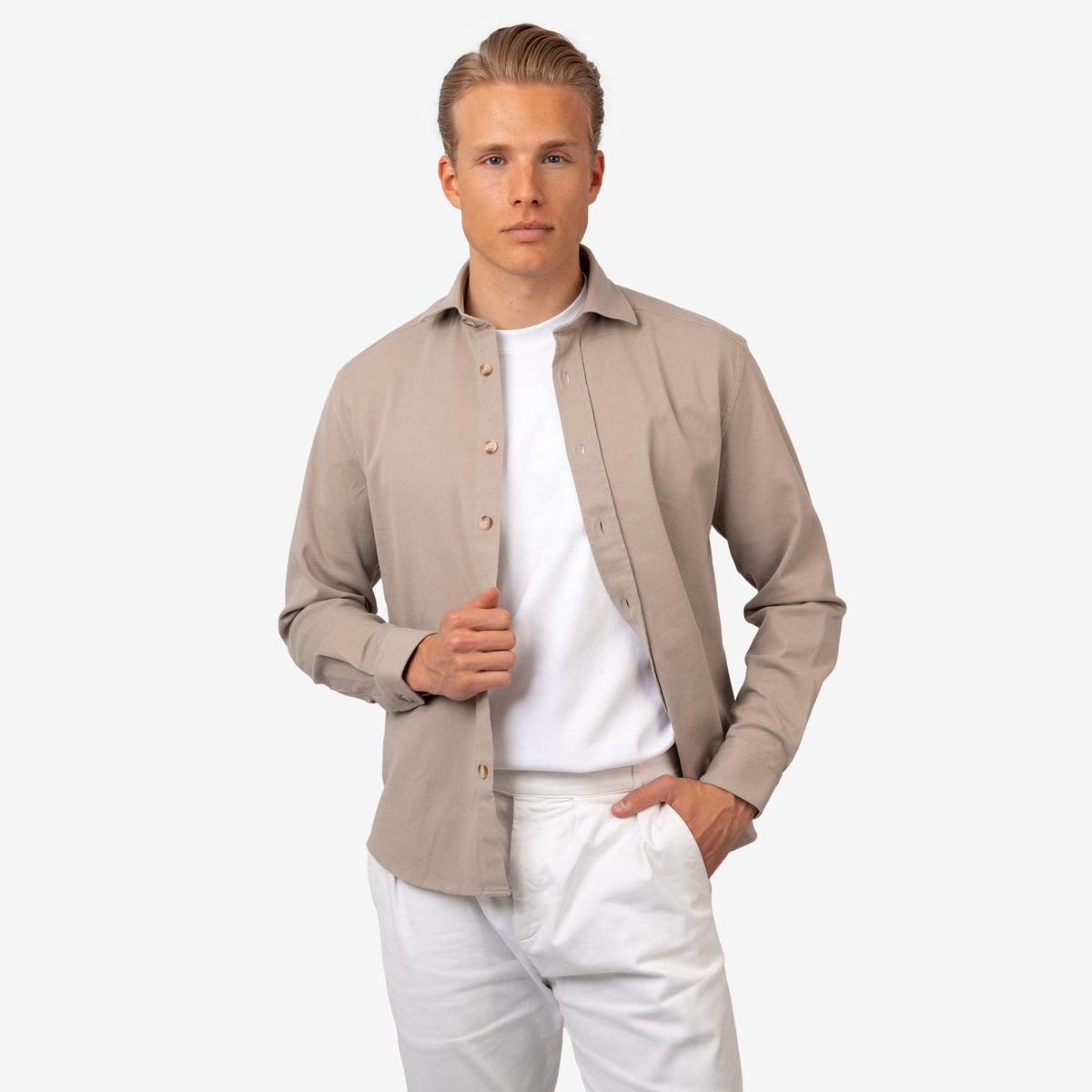Twill Cotton Overshirt Sand-The Gilli-Phrase