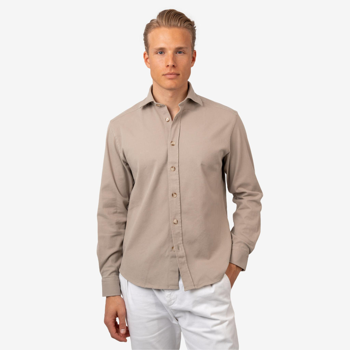Twill Cotton Overshirt Sand-The Gilli-Phrase