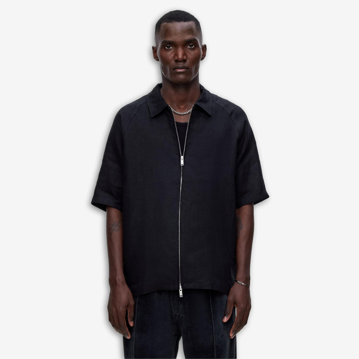 Zack Linen ZIp Shirt Nero-OAS-Phrase