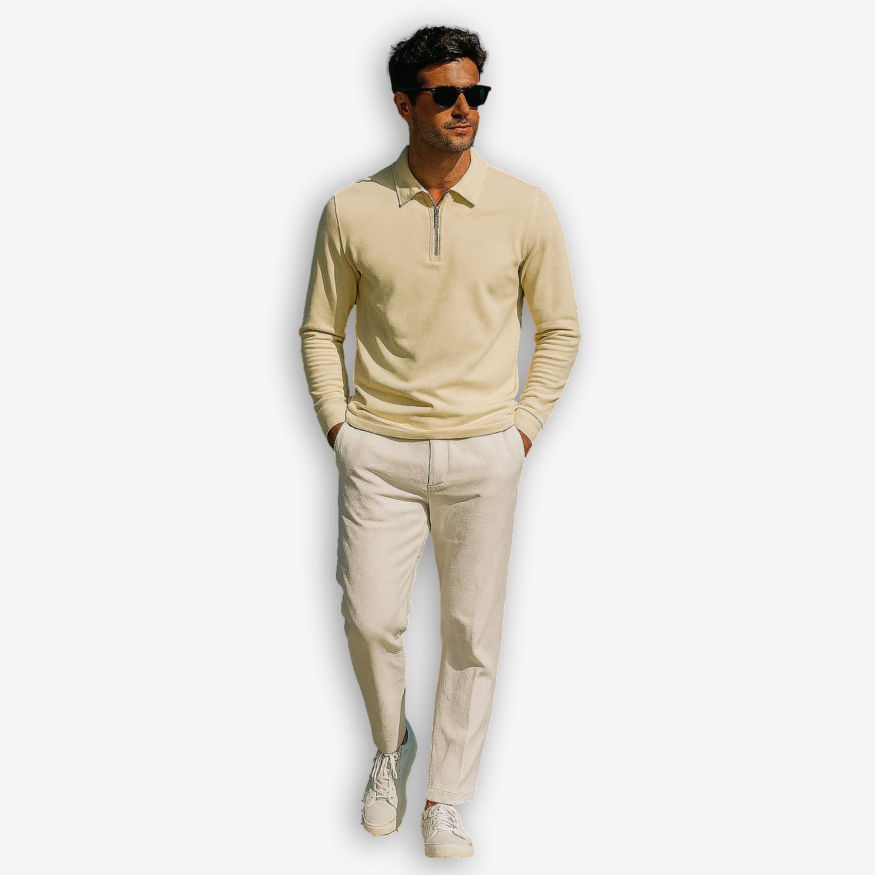 Zip Polo Long Sleeve Sand