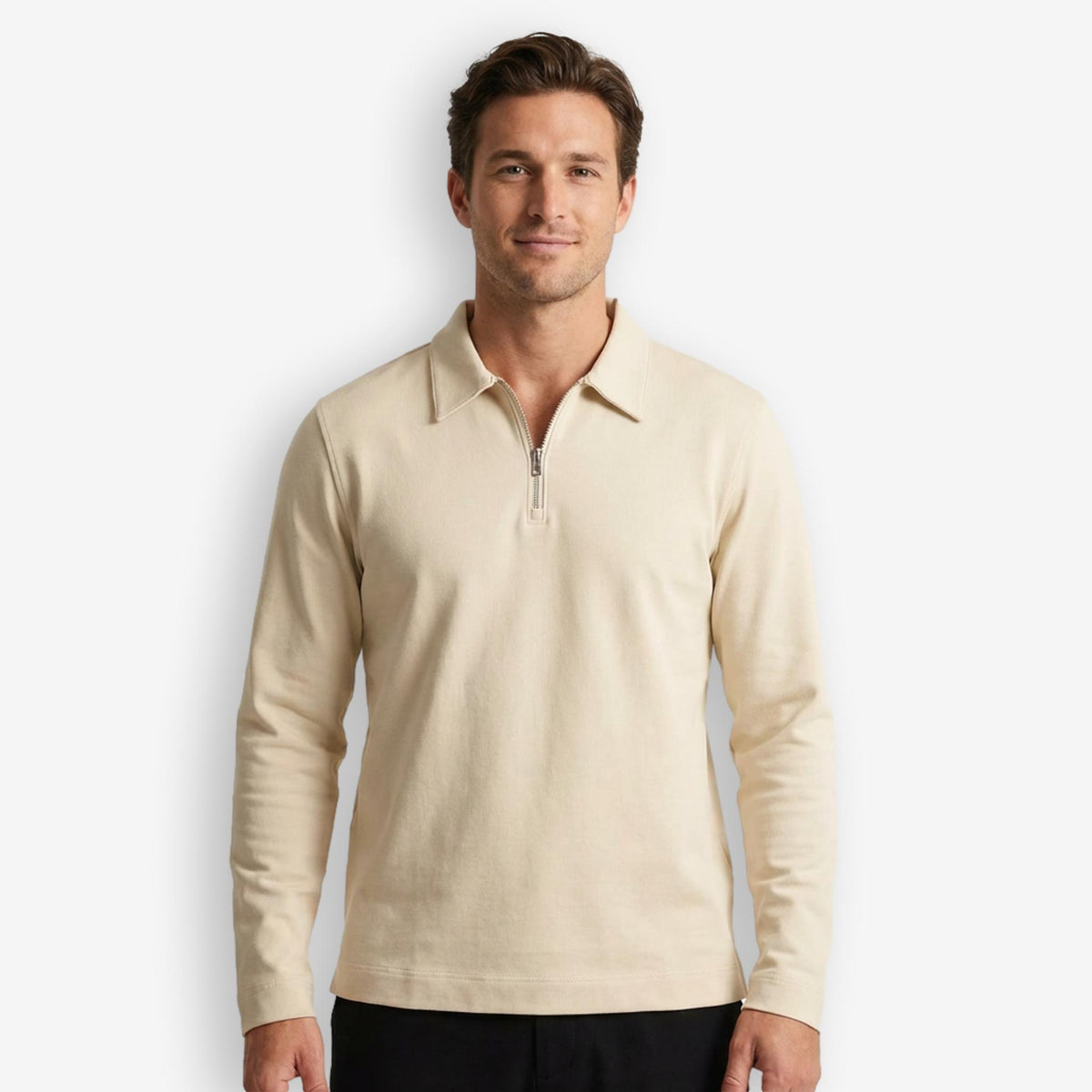 Zip Polo Long Sleeve Sand