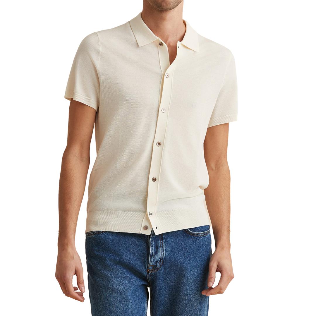 Alberto Short Sleeve Knitted Shirt Offwhite-Skjorte-Morris-Phrase