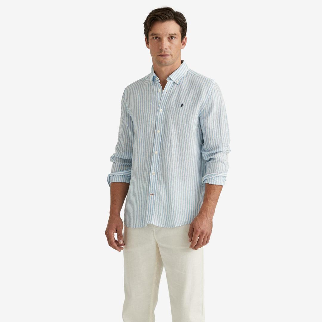 Douglas Linen Stripe Shirt Blue-Skjorte-Morris Stockholm-phrase3