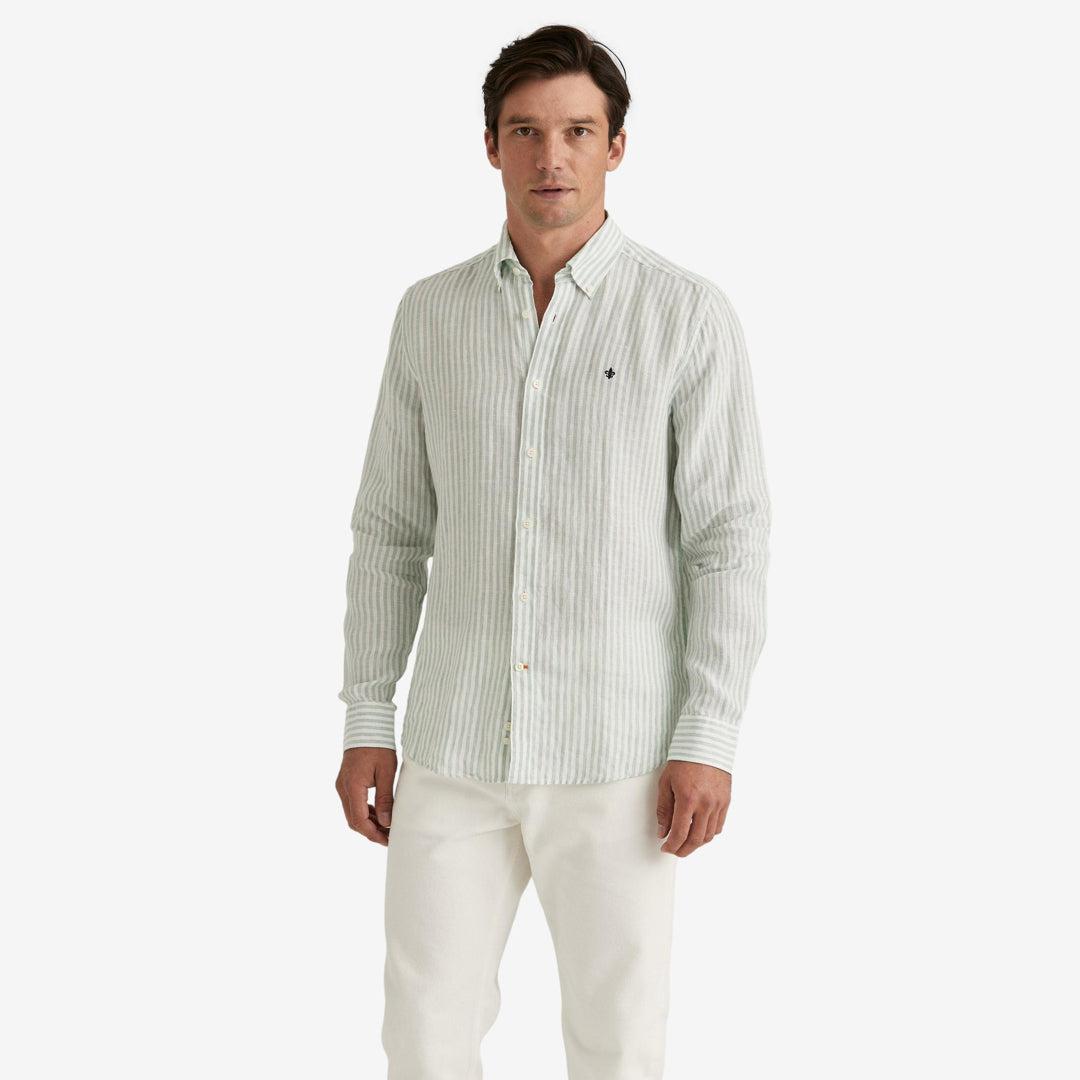 Douglas Linen Stripe Shirt Green-Skjorte-Morris Stockholm-phrase3