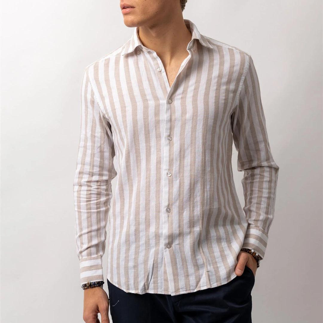 Luca Linen Shirt Stripe Beige-Skjorte-The Gilli-phrase3