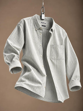 Nelson Striped Linen/Cotton Shirt Bleached Olive