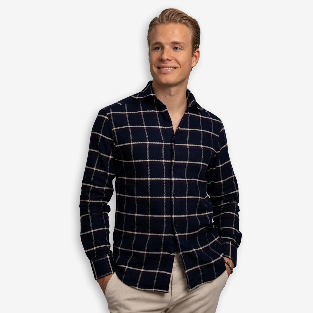 Check Heavy Flannel Shirt Navy
