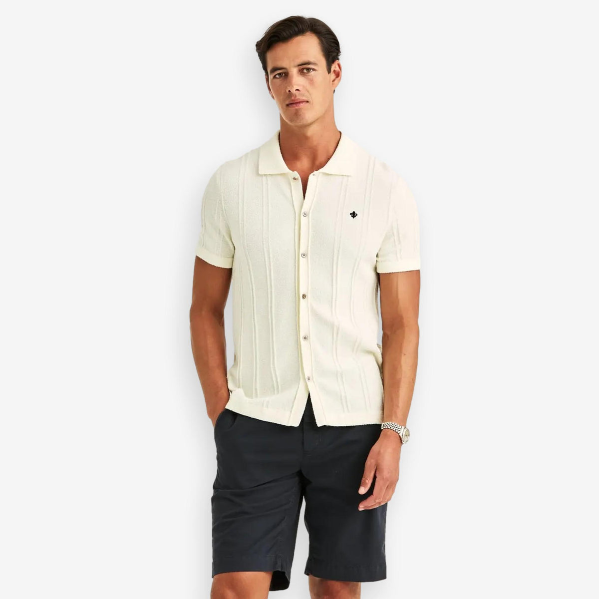 Clayton Knitted Short Sleeve Shirt Offwhite