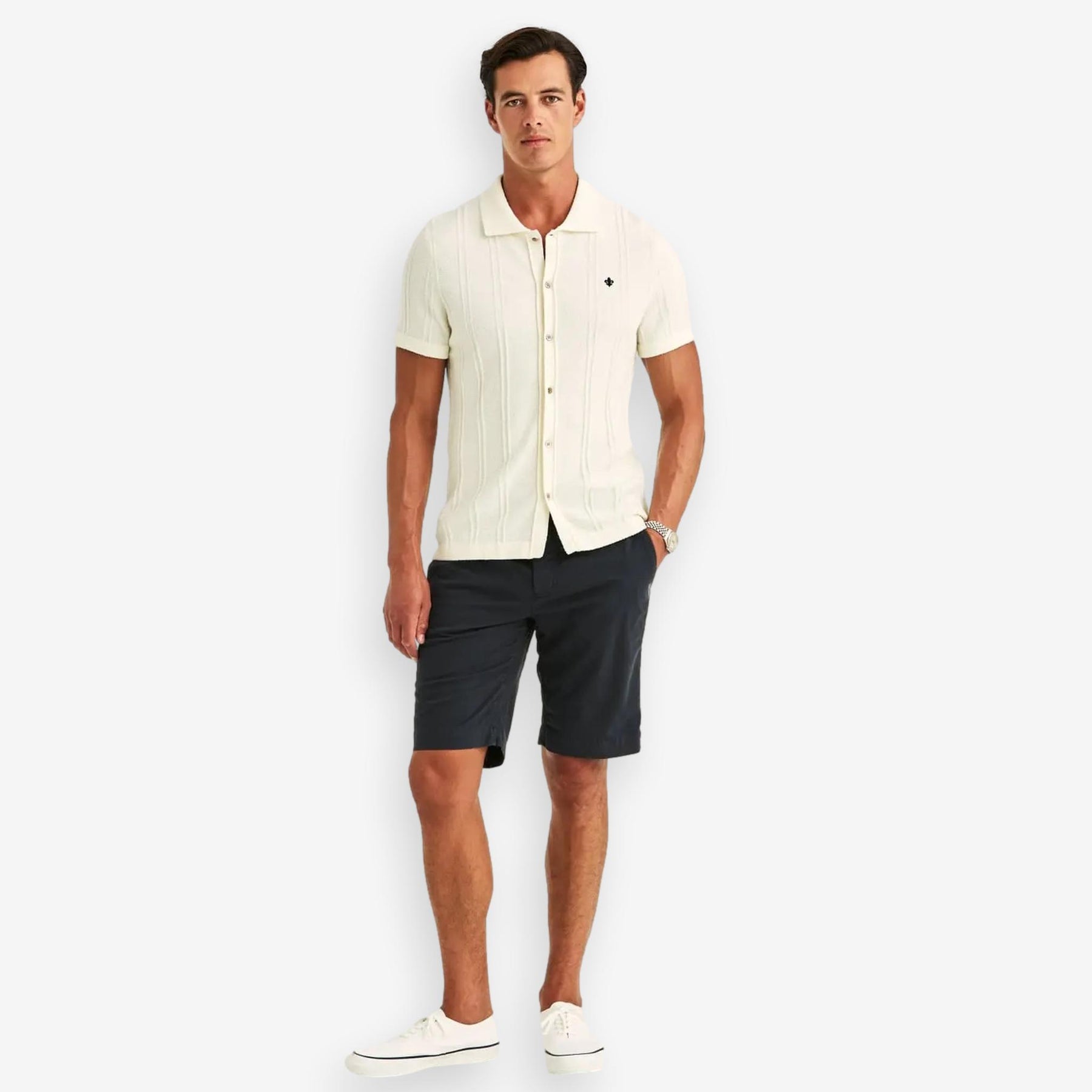 Clayton Knitted Short Sleeve Shirt Offwhite