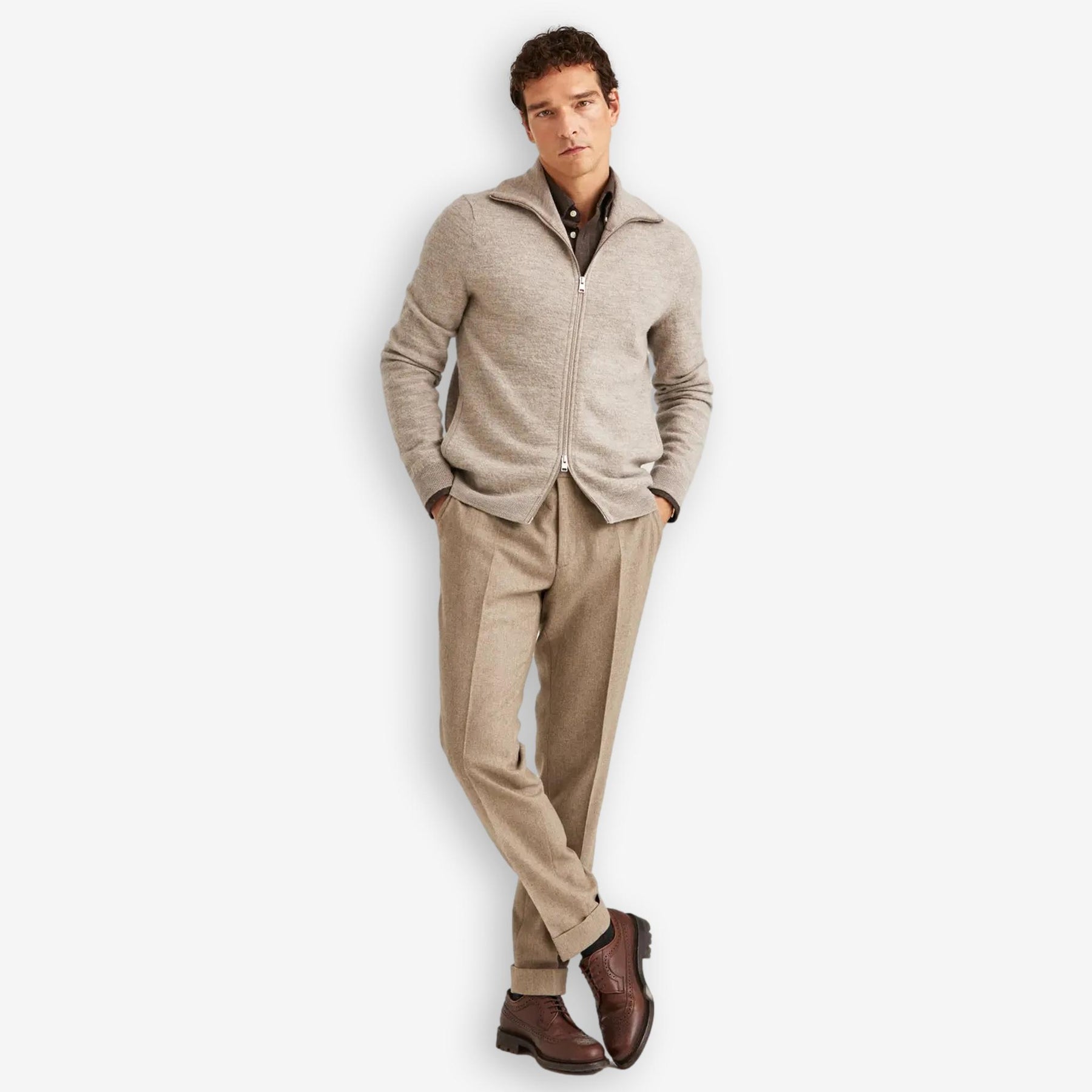 Cork Knitted Zip Jacket Khaki-Morris Stockholm-Phrase
