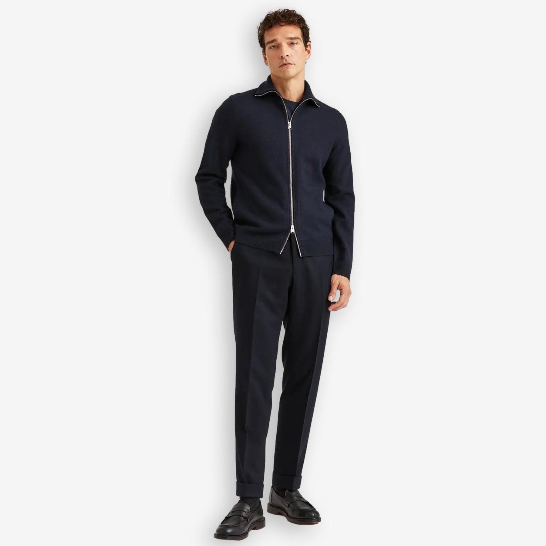 Cork Knitted Zip Jacket Navy-Morris Stockholm-Phrase