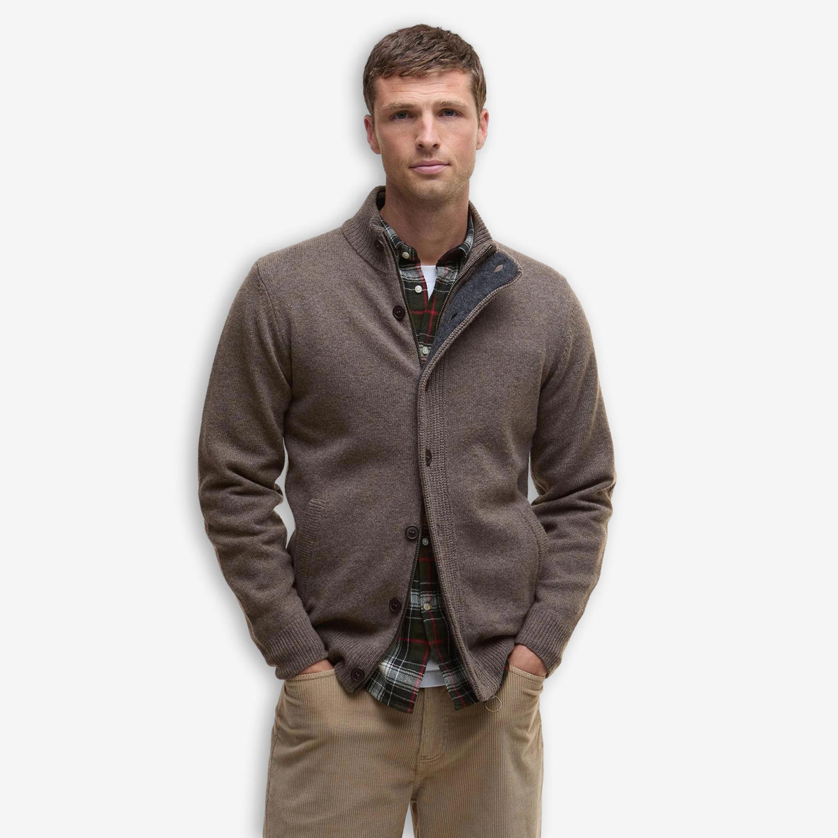 Essential Patch Zip Through Cardigan Brown