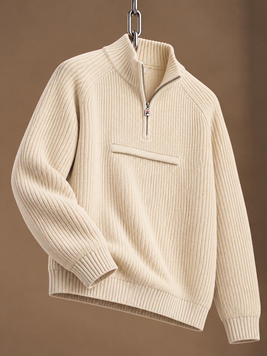 Giovanni Relaxed Half Zip Knit Sailing Sweater Offwhite