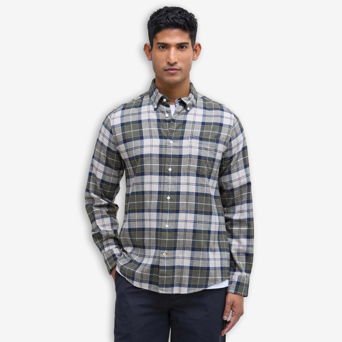 Fortrose Tailored Tartan Flannel Shirt Forest Mist