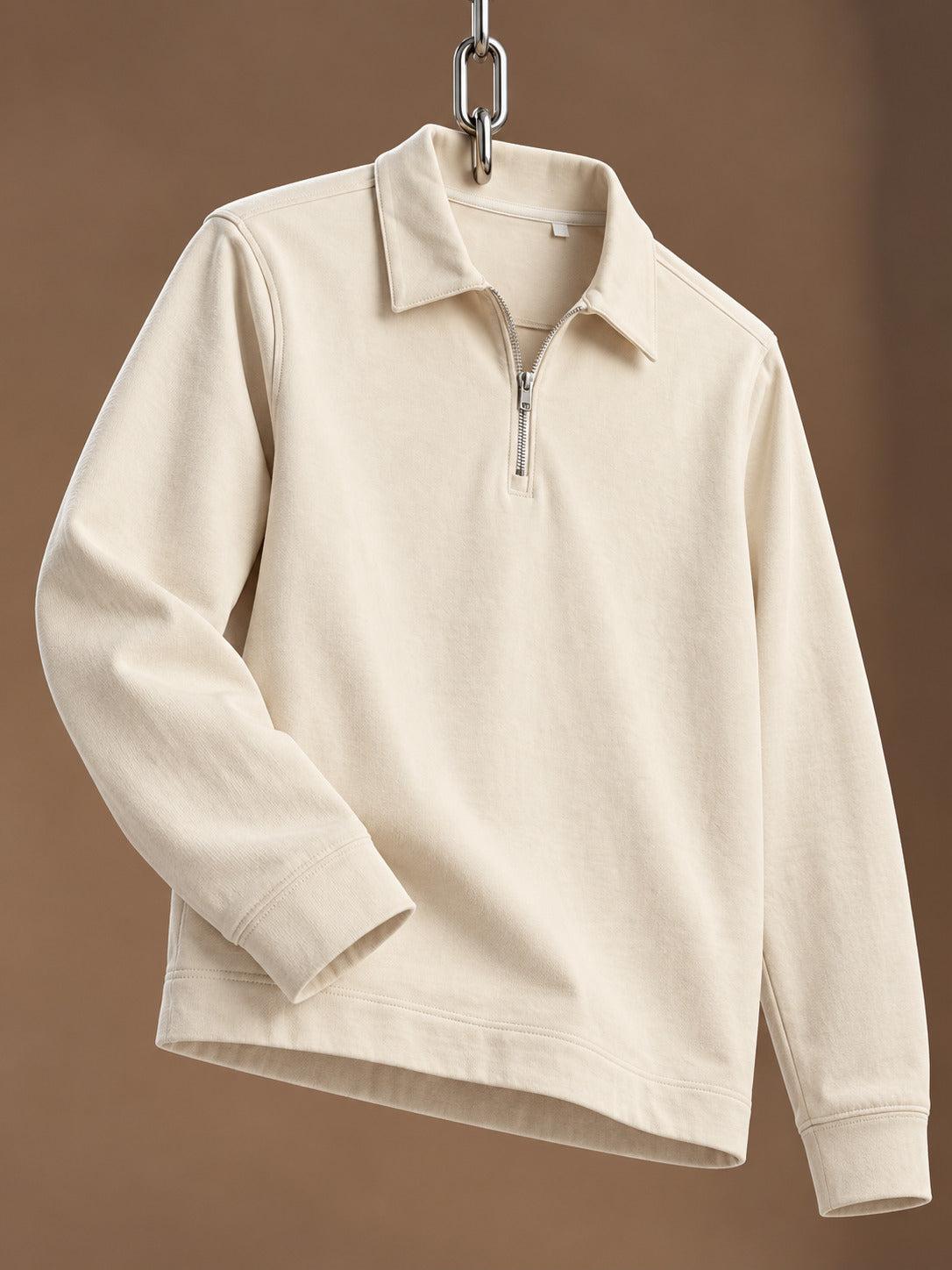 Zip Polo Long Sleeve Sand
