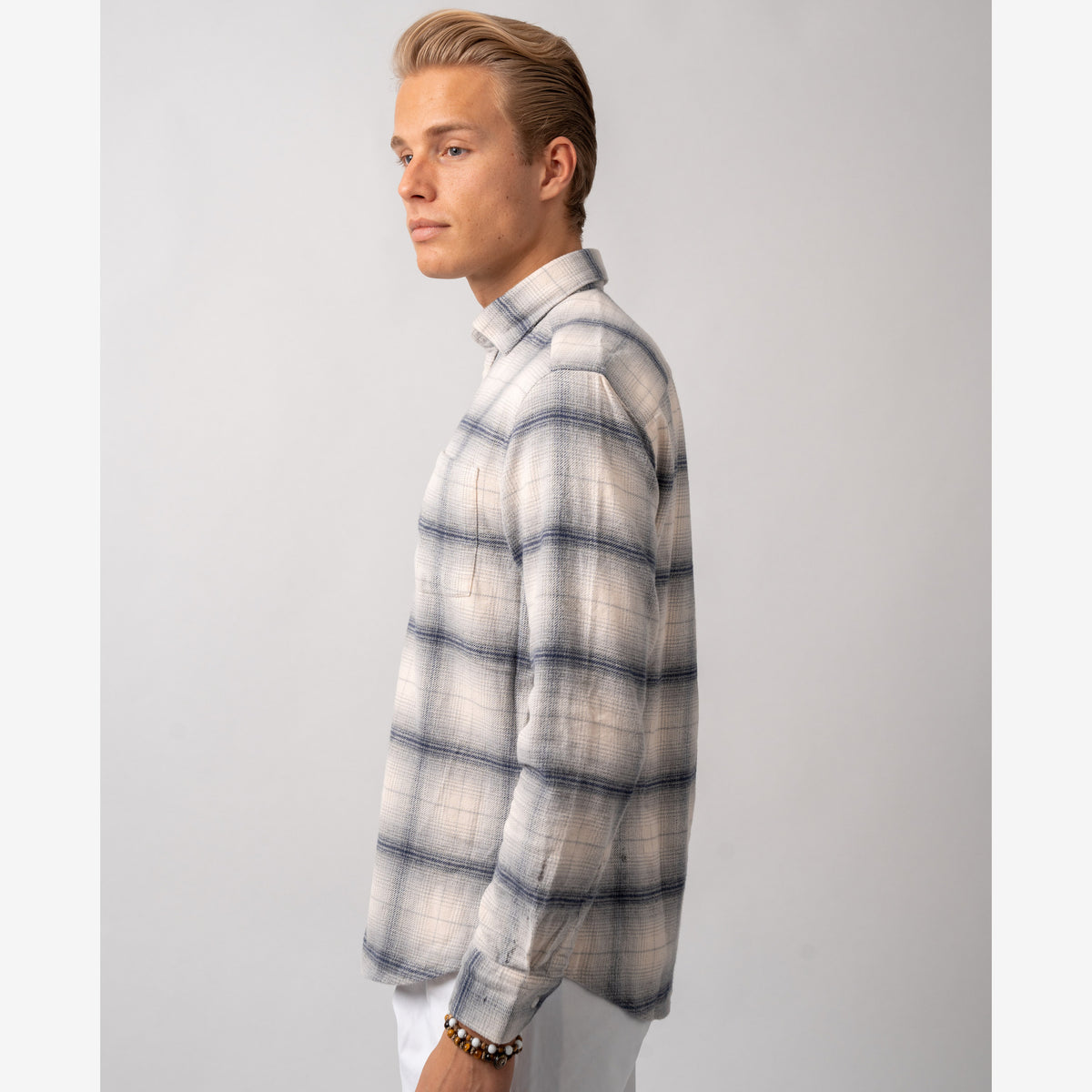 Heavy Flannel Check Overshirt Light Grey