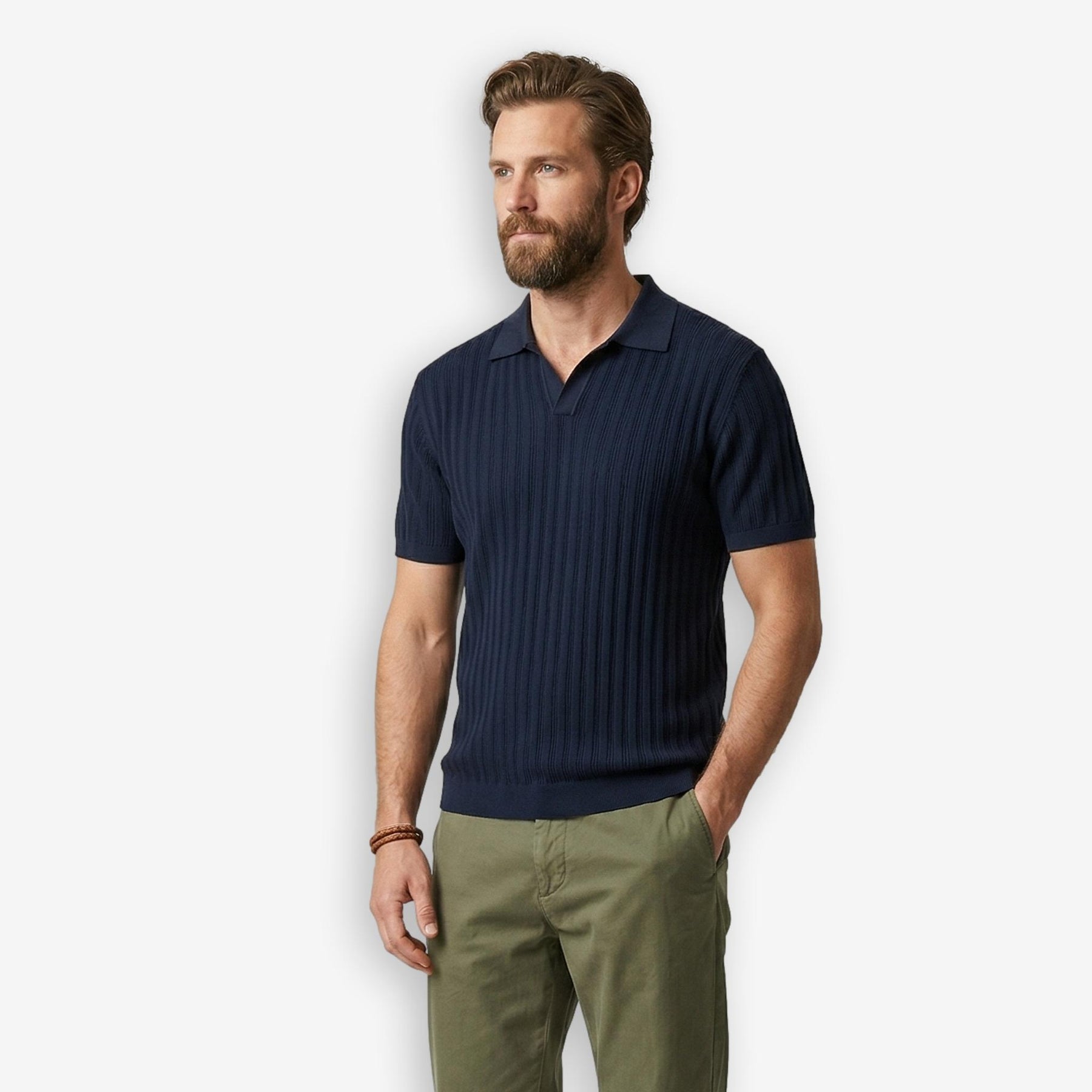 Ip Knitted Short Sleeve Polo Dark Navy