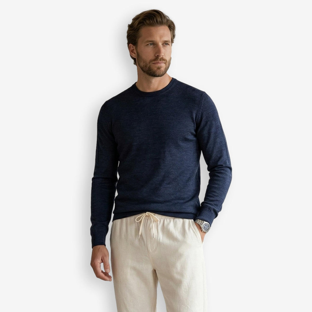 Iq Cool Wool Crewneck Sweater Mid Blue
