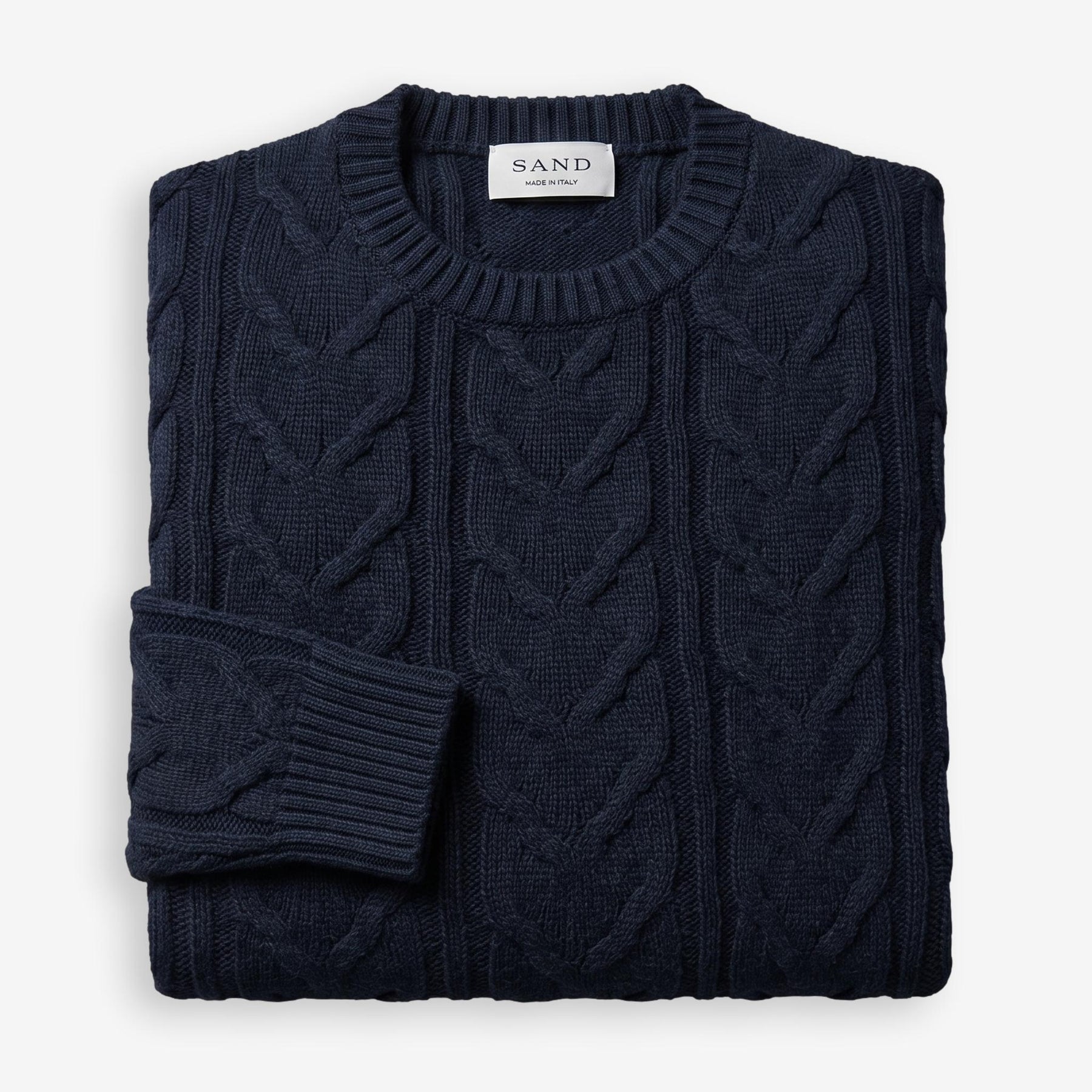 Iq Cotton Cable Crewneck Sweater Navy