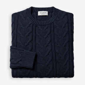 Iq Cotton Cable Crewneck Sweater Navy