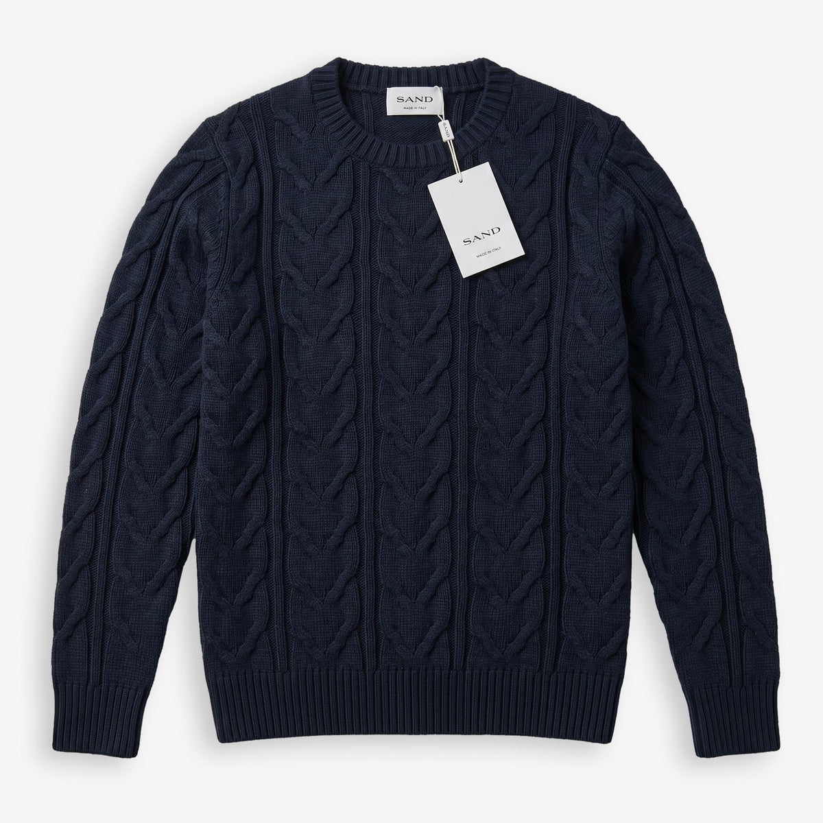 Iq Cotton Cable Crewneck Sweater Navy