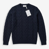 Iq Cotton Cable Crewneck Sweater Navy