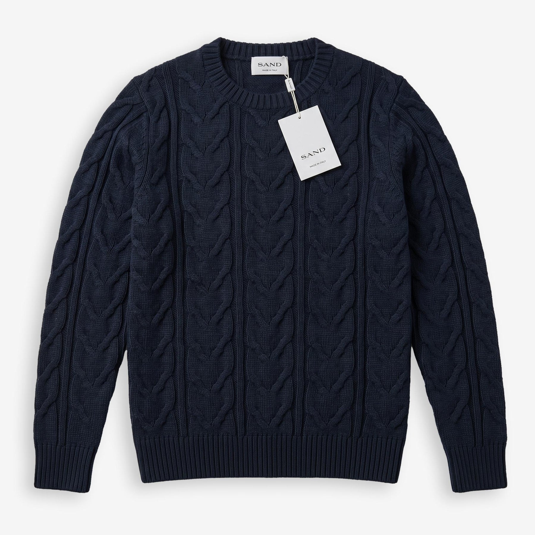 Iq Cotton Cable Crewneck Sweater Navy