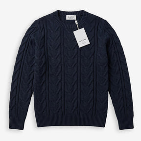 Iq Cotton Cable Crewneck Sweater Navy