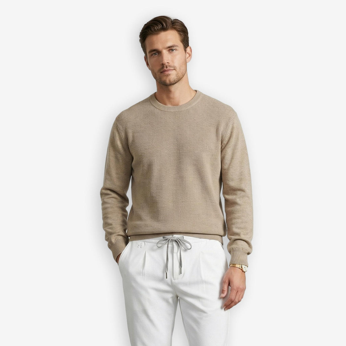 Iq Cotton Crewneck Sweater Light Brown