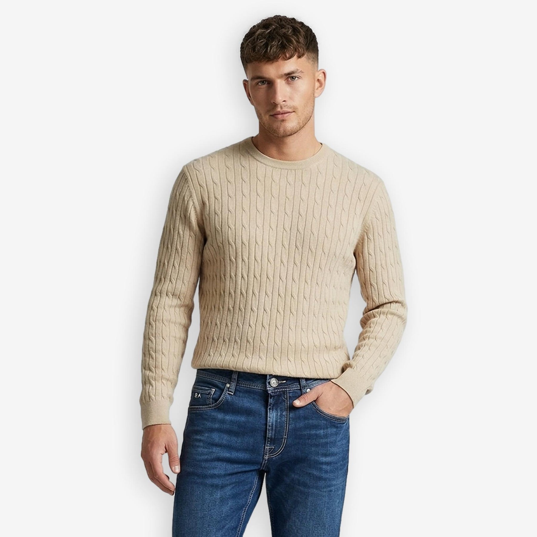 Iq Cottoncash Cable Crewneck Sweater Beige
