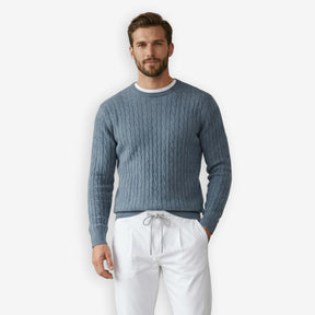 Iq Cottoncash Cable Crewneck Sweater Blue
