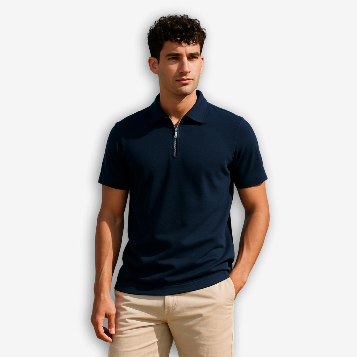 Jersey Zip Polo Short Sleeve Navy