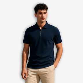 Jersey Zip Polo Short Sleeve Navy