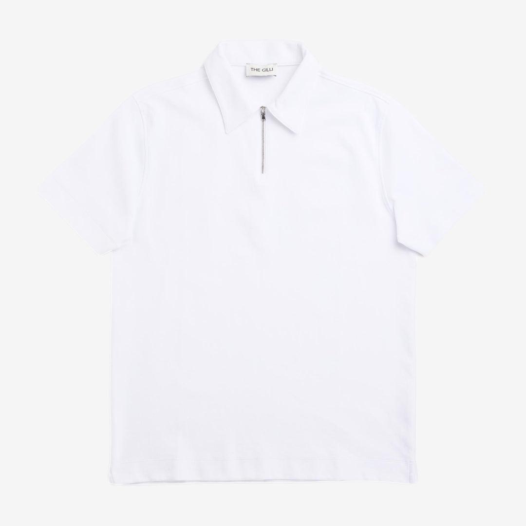 Jersey Zip Polo Short Sleeve White