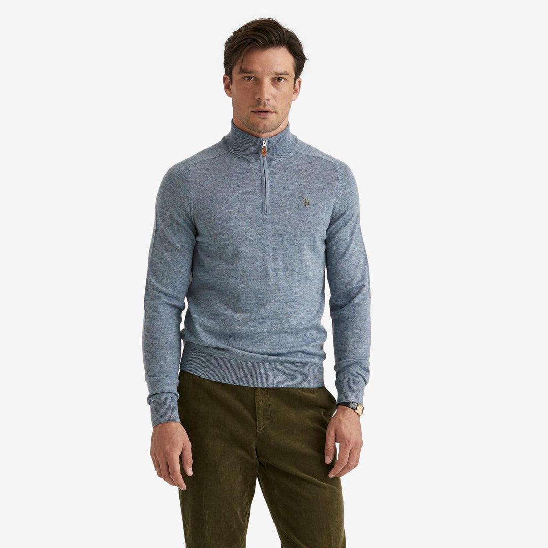 John Merino Half Zip Blue