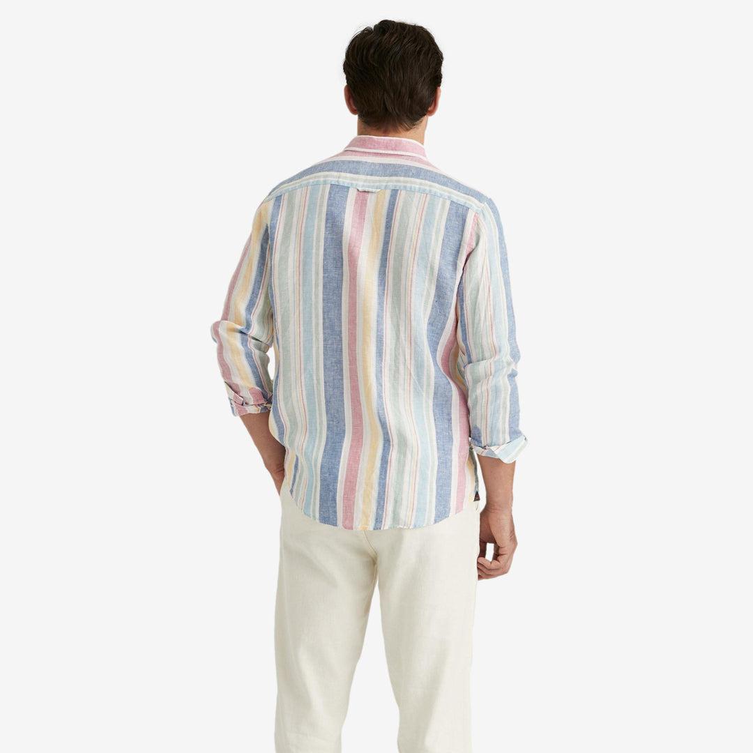 Linen Happy Stripe Shirt Blue