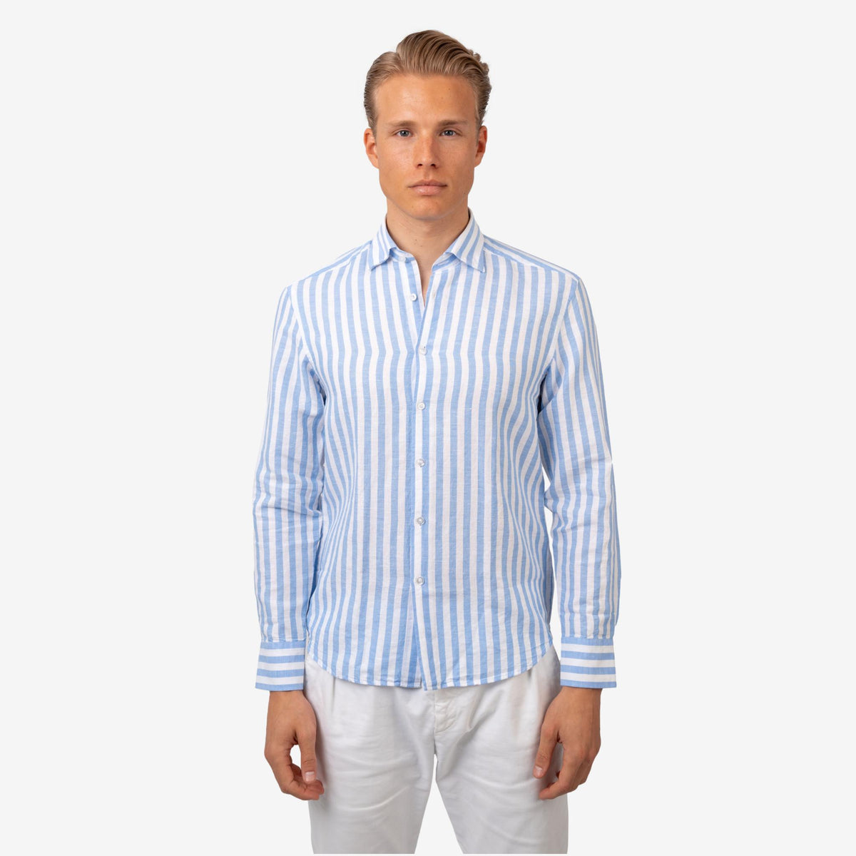 Linen Shirt Striped Light Blue