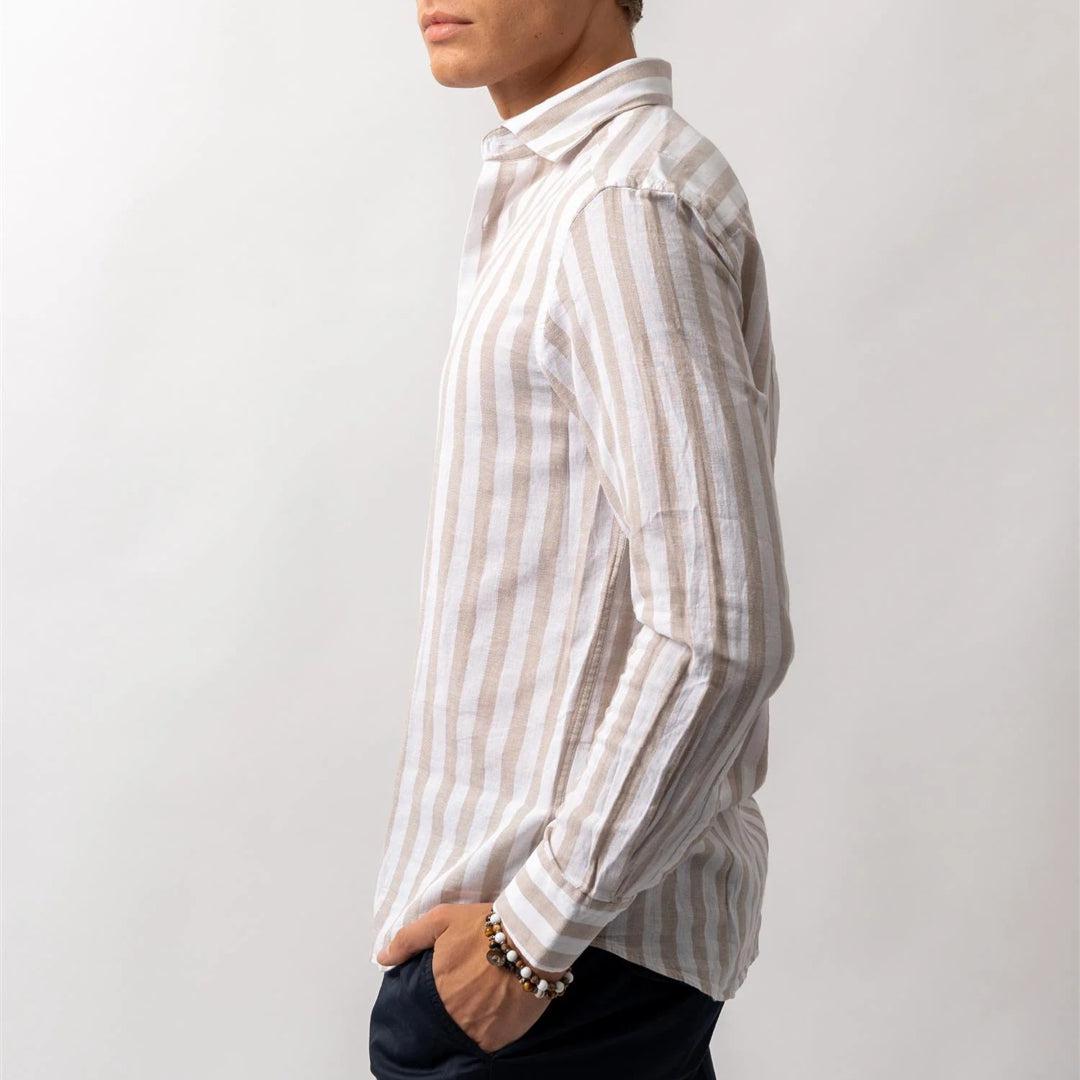 Luca Linen Shirt Stripe Beige