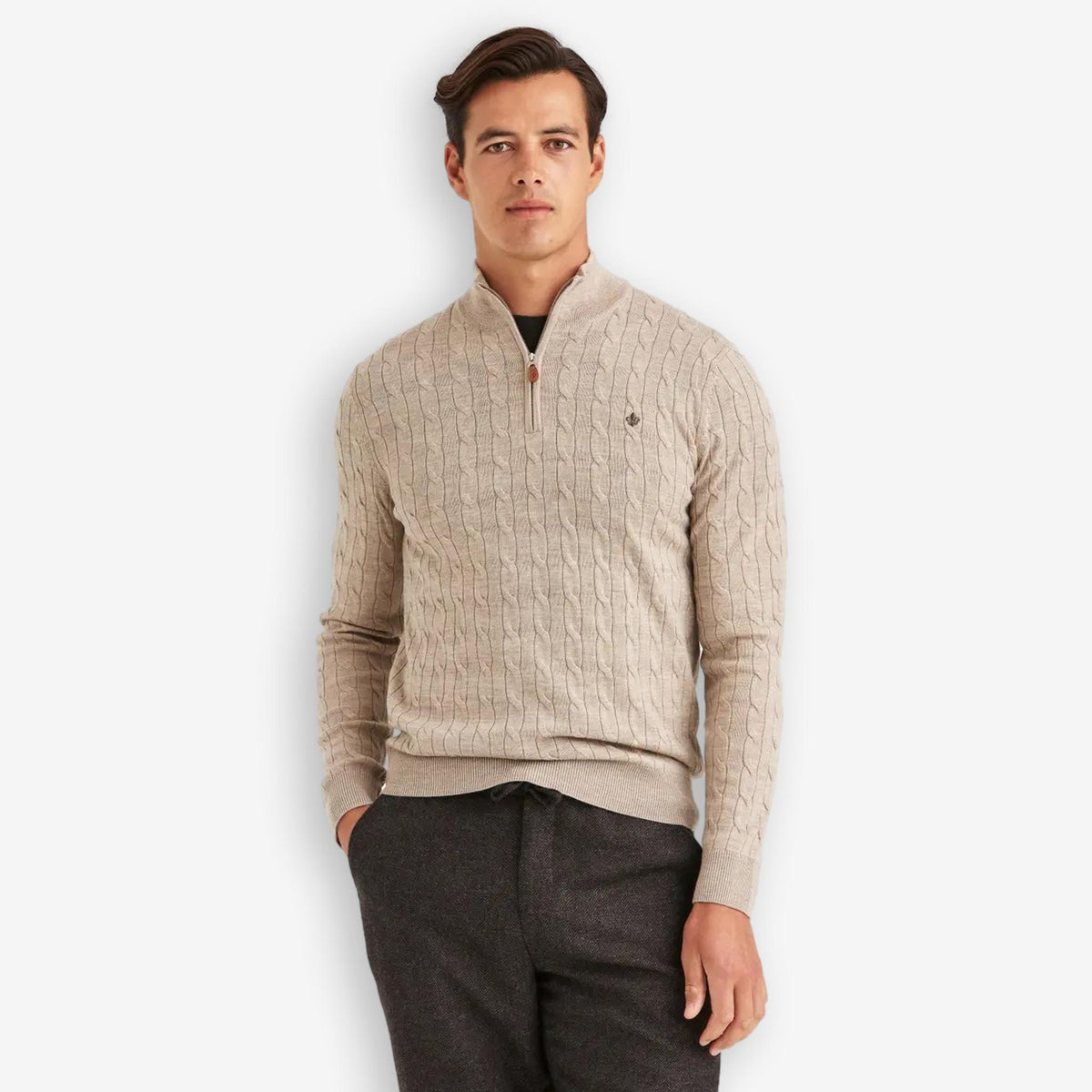Merino Cable John Zip Khaki-Morris Stockholm-Phrase