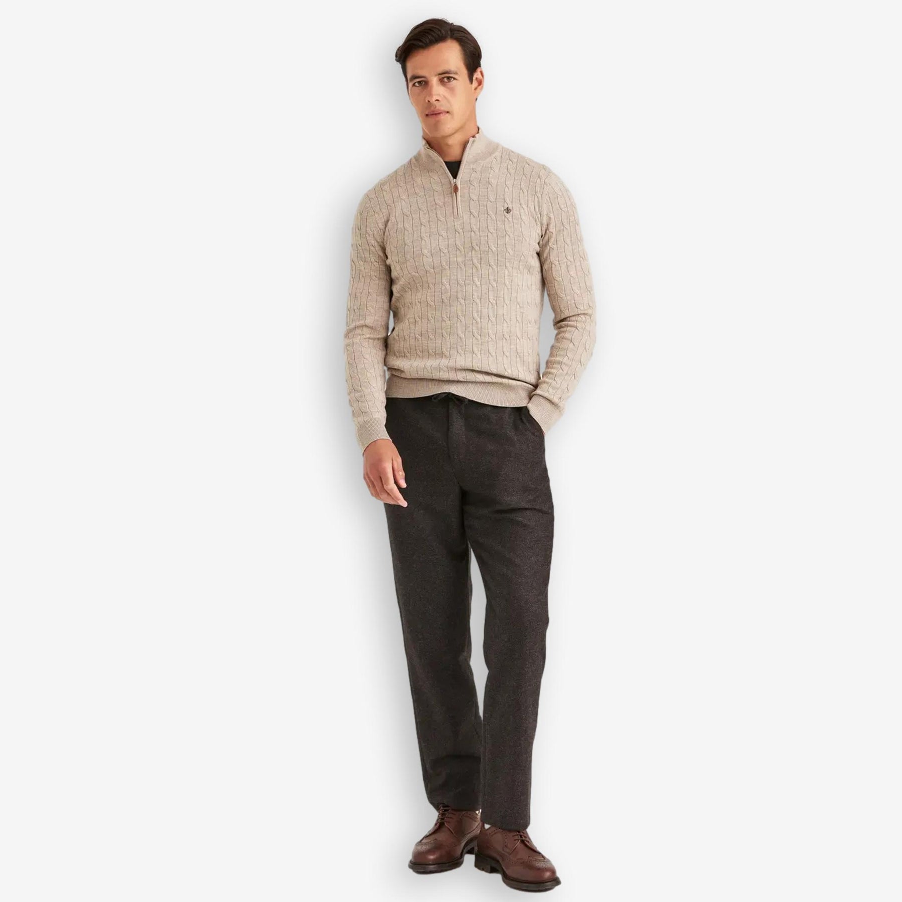 Merino Cable John Zip Khaki-Morris Stockholm-Phrase