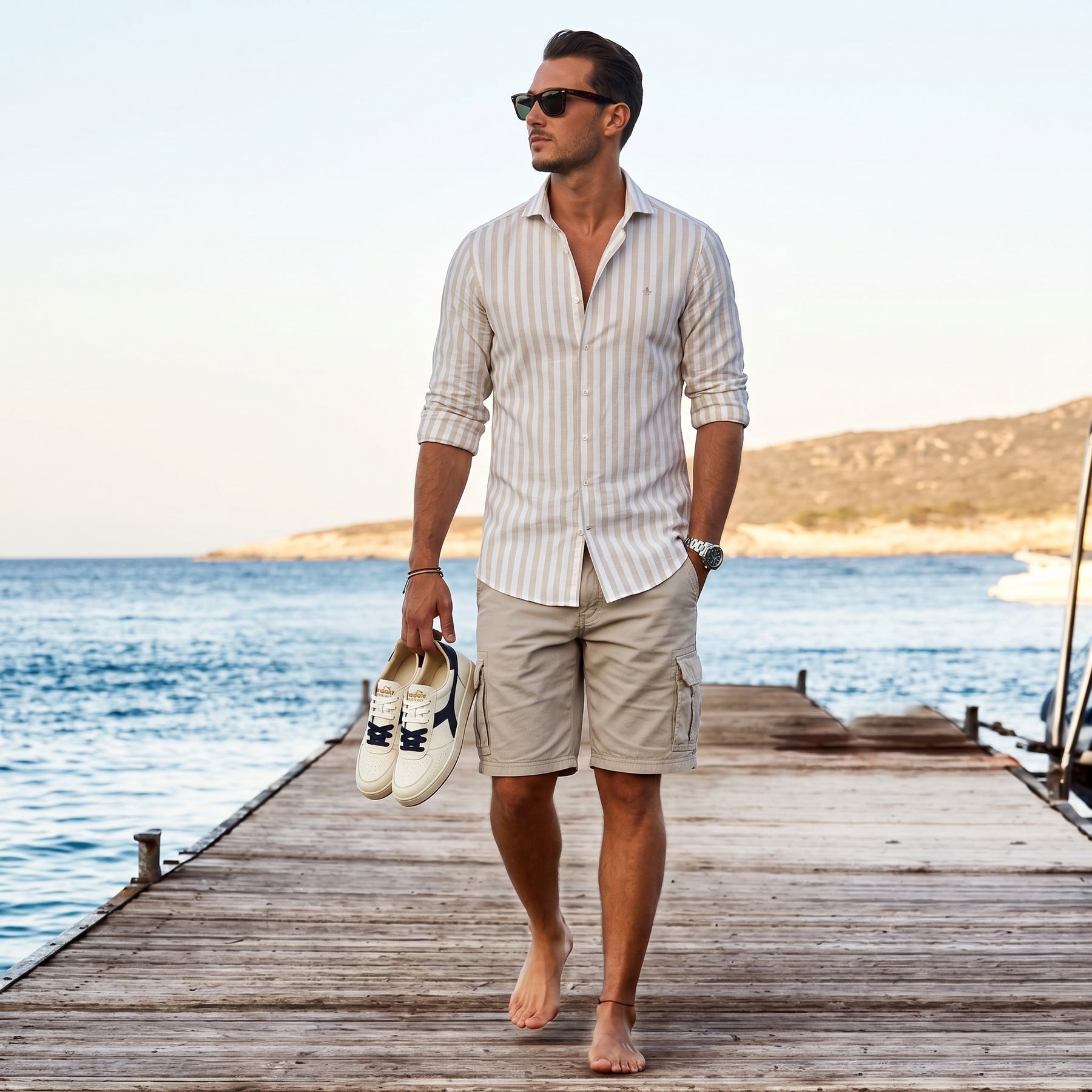 Summer Light Weight Stripe Shirt Khaki
