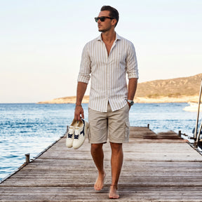 Summer Light Weight Stripe Shirt Khaki