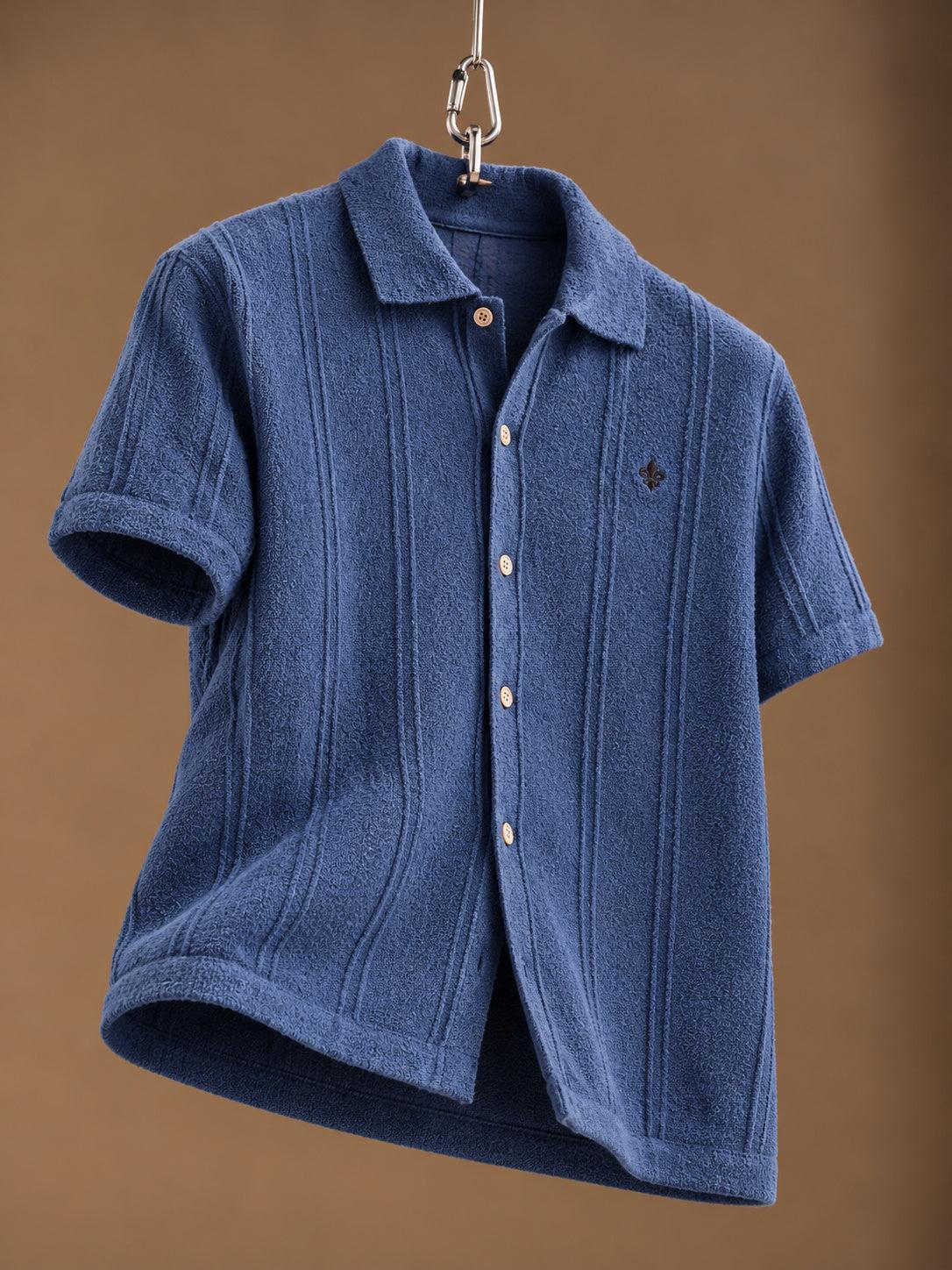 Clayton Knitted Short Sleeve Shirt Blue