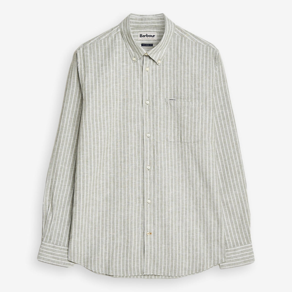 Nelson Striped Linen/Cotton Shirt Bleached Olive