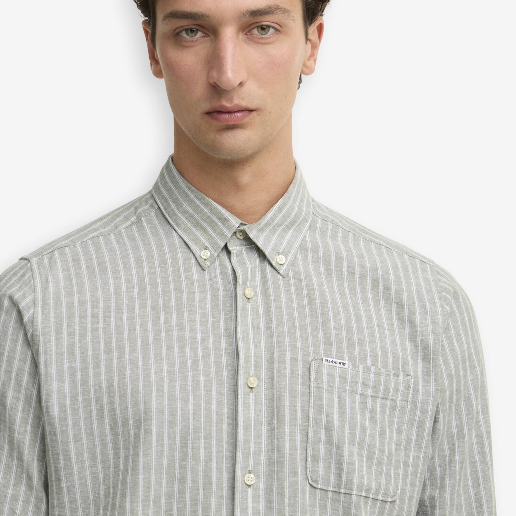 Nelson Striped Linen/Cotton Shirt Bleached Olive