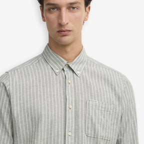 Nelson Striped Linen/Cotton Shirt Bleached Olive