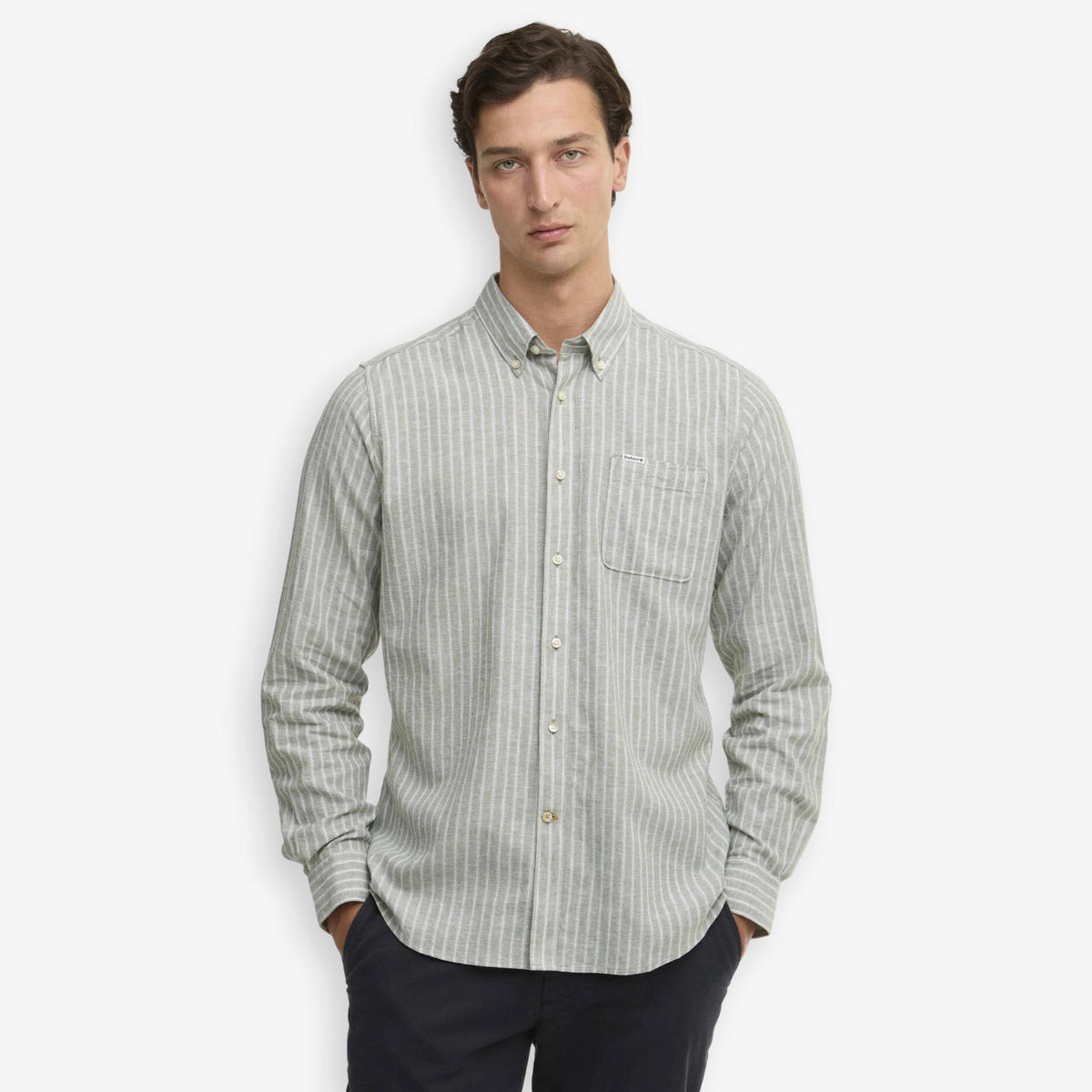 Nelson Striped Linen/Cotton Shirt Bleached Olive