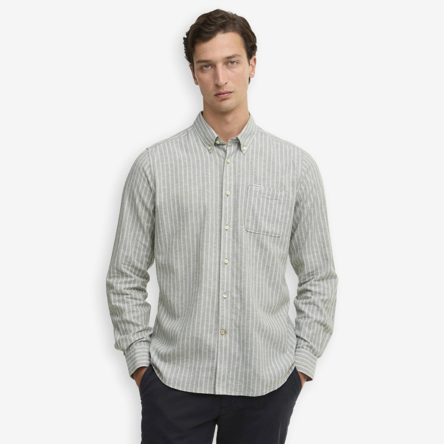 Nelson Striped Linen/Cotton Shirt Bleached Olive